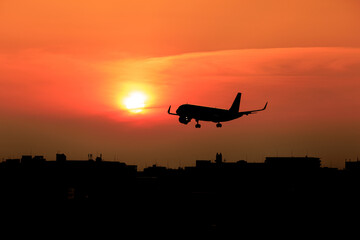 airplane at sunset
