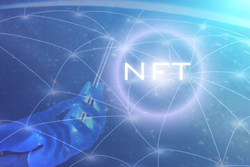 NFT nonfungible tokens, digital art, blockchain technology, cryptographic in the worldwide network,Element of the image provided by NASA