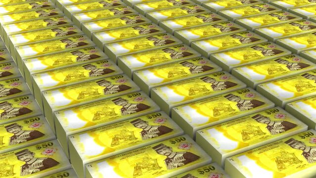 3D Animation of 50 Brunei Ringgits Banknotes Money Stack Seamless Loop