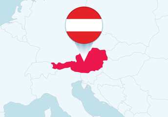 Europe with selected Austria map and Austria flag icon.