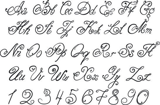 Vector hand drawn calligraphic Alphabet. Hand drawn letters.