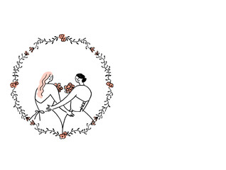 レズビアンカップルの結婚式、フラワーフレーム、テキストなし（横、左配置）
