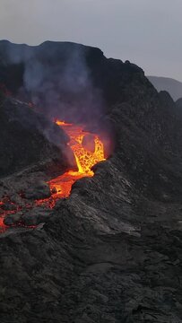 Aerial view of a volcano eruption in Iceland