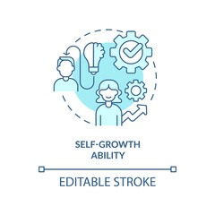 Self-growth ability turquoise concept icon. Top soft skill in workplace abstract idea thin line illustration. Development. Isolated outline drawing. Editable stroke. Arial, Myriad Pro-Bold fonts used