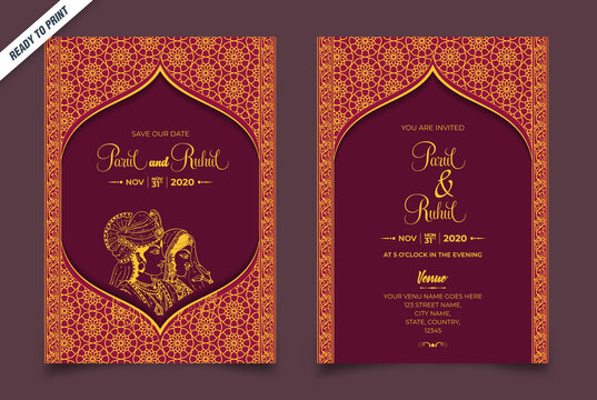 Good looking mandala pattern with deep magenta background wedding invitation card vector template