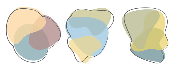 pastel colored blobs, abstract shaped graphic elements isolated on white, vector illustration