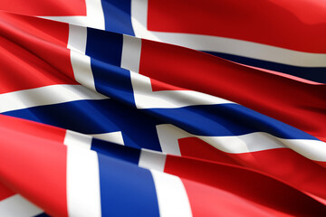 The national flag of Norway from textiles close-up in three versions, soft focus. 3D illustration