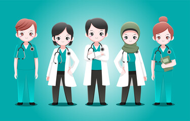 vector set of cute doctor and nurse collection