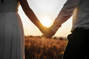 couple holding hands on sunset