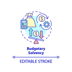 Budgetary solvency concept icon. Generating revenue. Budget balance abstract idea thin line illustration. Isolated outline drawing. Editable stroke. Arial, Myriad Pro-Bold fonts used