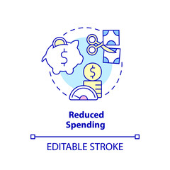 Reduced spending concept icon. Decreasing expenditures. Balanced budget requirement abstract idea thin line illustration. Isolated outline drawing. Editable stroke. Arial, Myriad Pro-Bold fonts used