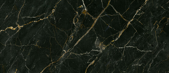 Naklejka na ściany i meble dark natural black marble stone with golden veins slab vitrified high glossy floor tile design background table top kitchen counter interior architectural polished surface wallpaper backdrop