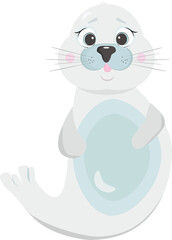 Cute, fluffy seal seal cub. White funny animal, cartoon character. 