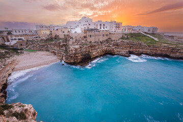 Sunset in Polignano a Mare, Puglia region in Southern Italy (Apulia)