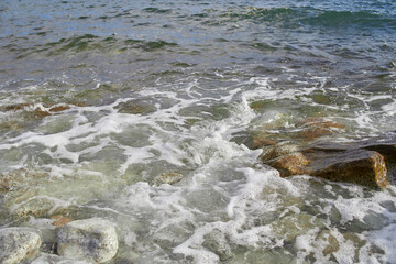 waves splashing on the rocky beach