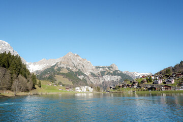 Sunny day beside lake in Engelnerg, Switzerland