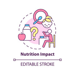 Nutrition impact concept icon. Diet for mental health. Trend in psychology abstract idea thin line illustration. Isolated outline drawing. Editable stroke. Arial, Myriad Pro-Bold fonts used