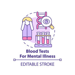 Blood tests for mental illness concept icon. Patient examining. Psychotherapy trend abstract idea thin line illustration. Isolated outline drawing. Editable stroke. Arial, Myriad Pro-Bold fonts used