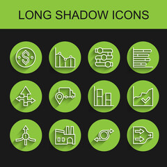 Set line Arrow, Factory, Dollar symbol, Delivery tracking, Financial growth increase and Graph, chart, diagram icon. Vector