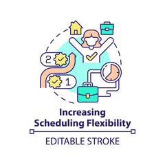 Increasing scheduling flexibility concept icon. Mental health trend at work abstract idea thin line illustration. Isolated outline drawing. Editable stroke. Arial, Myriad Pro-Bold fonts used