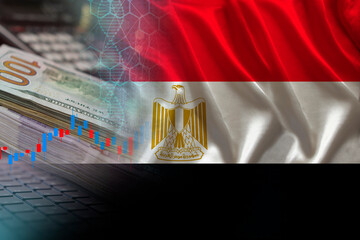 colored national flag, dollar bills, computer, concept of global trading on the stock exchange,...