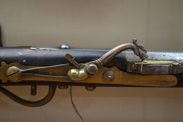 Japanese old arquebus rifle detail Tanegashima musket