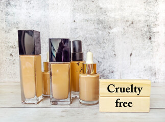 Cruelty free  make up concept with fond de teint bottles 