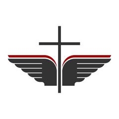 Christian symbol. Vector logo. Cross of Jesus Christ and wings - a symbol of the Spirit