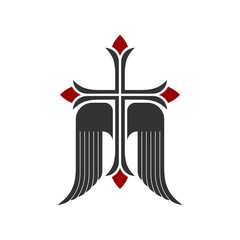 Christian symbol. Vector logo. Cross of Jesus Christ and wings - a symbol of the Spirit