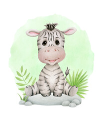Cute baby zebra. For children's cards, invitations, stickers, prints, posters