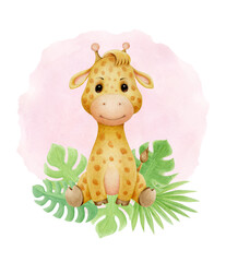 Cute baby giraffe. For children's cards, invitations, stickers, prints, posters