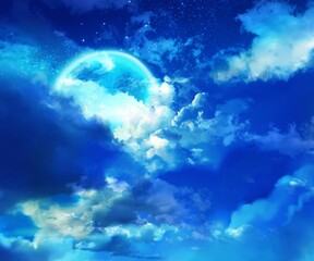 Obraz na płótnie Canvas 雲と宇宙と月の夜空の背景のイラスト