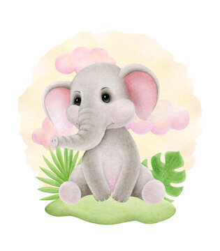 Cute baby elephant. For children's cards, invitations, stickers, prints, posters
