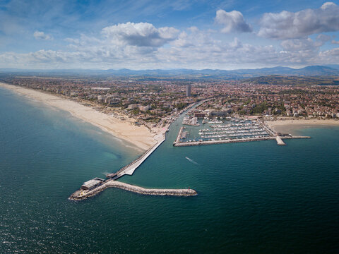 Aerial view of Rimini and its port in the Emilia Romagna region, Italy