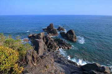 五色の浜　伊坂ノ鼻を眺める　春　（高知県　土佐市）