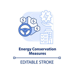 Energy conservation measures blue light concept icon. Energy resource plan abstract idea thin line illustration. Isolated outline drawing. Editable stroke. Arial, Myriad Pro-Bold fonts used