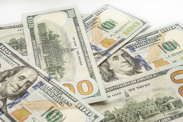 Pile of American dollars isolated on white.