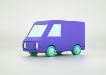 Delivery purple van with green wheels 3d render 