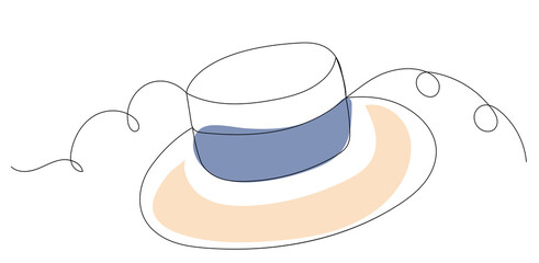 hat one continuous line drawing, isolated, vector - obrazy, fototapety, plakaty