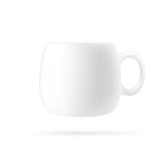 White coffee or tea cup photo realistic mock up. Branding identity white mug for logo quote placing. Vector illustration.
