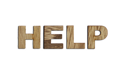 Help, word written in wooden alphabet letters isolated. Support and assistance to people