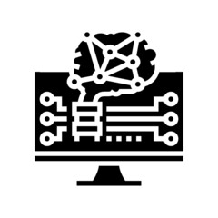 brain robot glyph icon vector. brain robot sign. isolated contour symbol black illustration