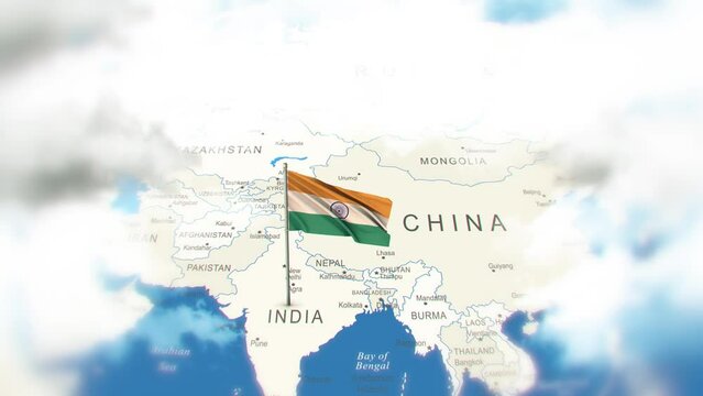 India Map And Flag With Clouds
