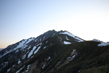 Silhouette of the ridgeline of Mt. Nishihotaka in the early morning