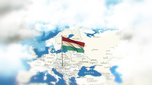 Hungary Map And Flag With Clouds