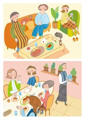 Fototapeta premium 女子会は店派？家派？