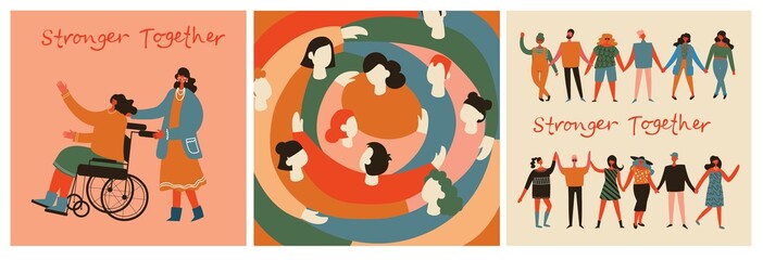 Flat illustration of a group containing inclusive and diversified people all together without any difference.