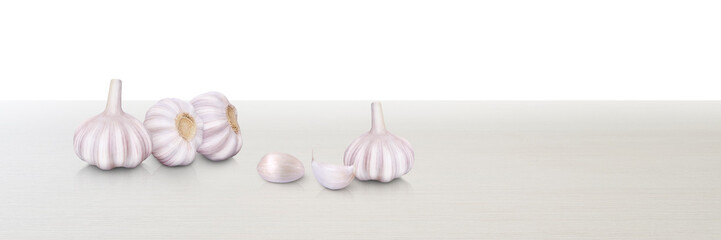raw garlic isolated on white background Area for entering text