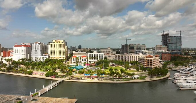 5k drone video Waterfront Landing scene West Palm Beach Florida