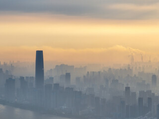City sunrise and dawn skyline scenery of Wuhan, Hubei, China